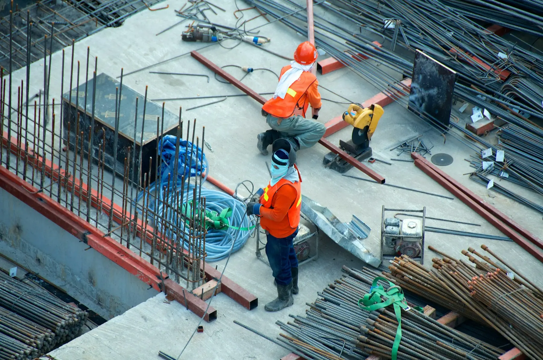 Construction team working on a concrete structure